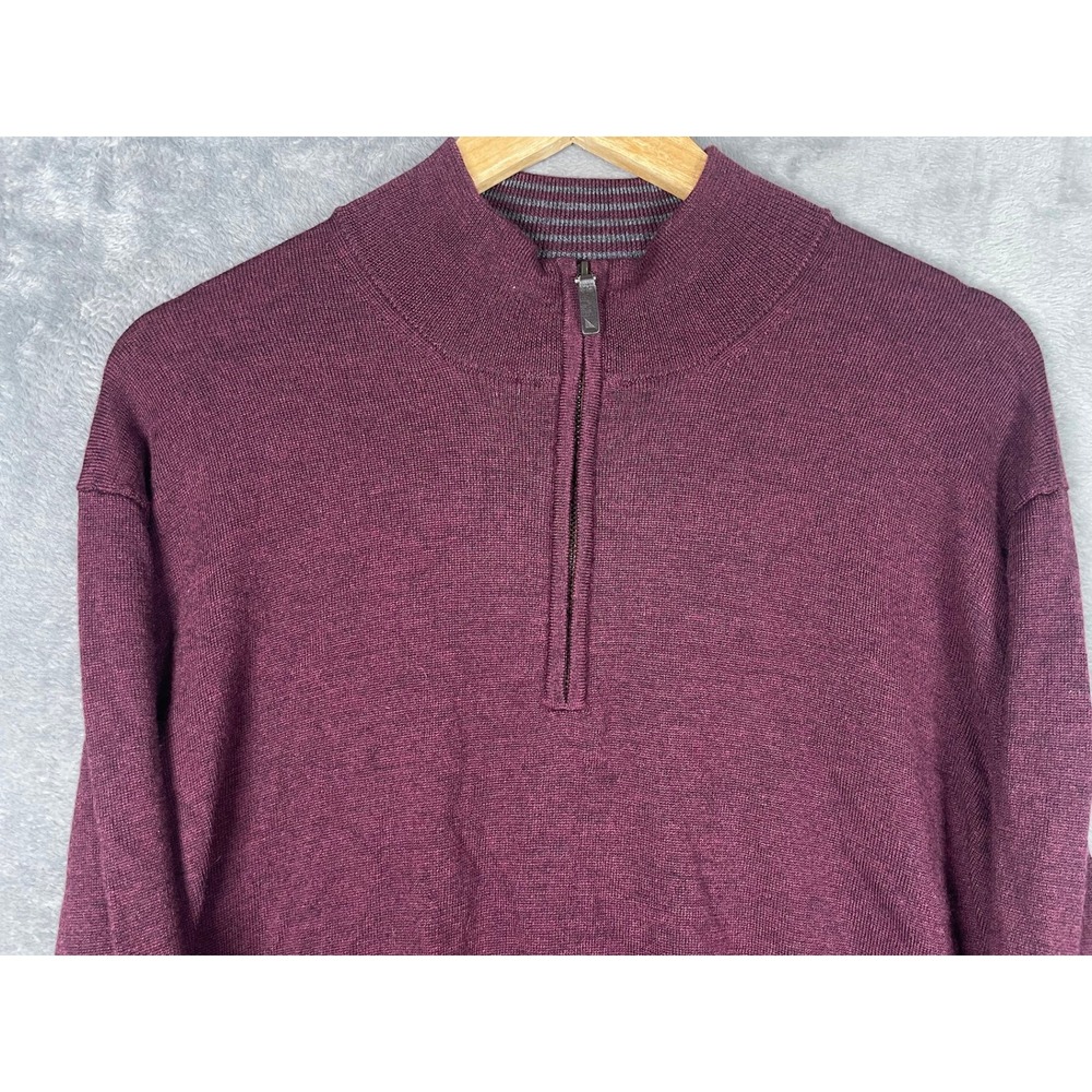 UNTUCKit Mens XXL Burgundy Extra Fine Merino Wool Quarter Zip Sweater Mock Neck